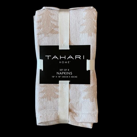 Tahari Christmas Tree Dinner Napkins 18x18 Set of 8 Pink Holiday Shimmer New - Picture 2 of 15